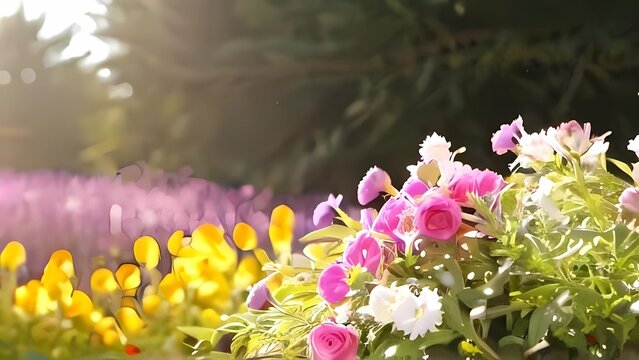 Springtime with  corcus flowers in the meadow