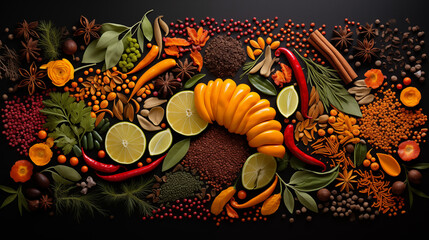 Citrus and Spices Symmetrical Composition on Black