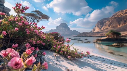 Mountain Lake Flower Landscape near sea scape