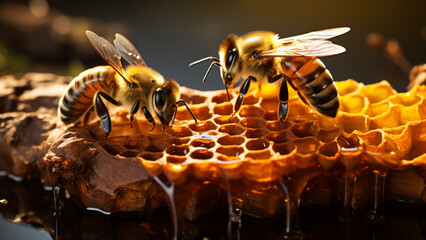 Bees Making Honey - obrazy, fototapety, plakaty