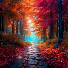 Fototapeta premium Color autumn forest. Forest illustration