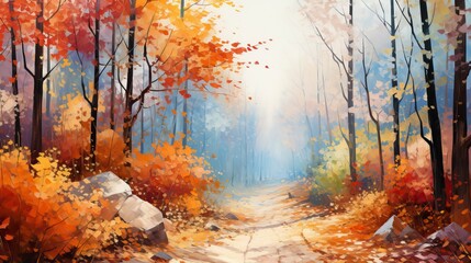 Naklejka na ściany i meble Color autumn forest. Forest illustration