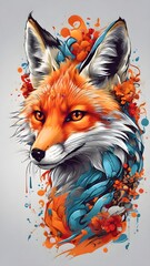 colorful Fox portrait. Graffiti style, printable design for t-shirts, mugs, cases, etc.
 