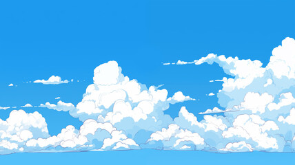 Hand drawn cartoon blue sky and white clouds illustration background