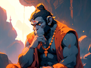 Vector Artwork of Hanuman Ji Thinking , AI Generative