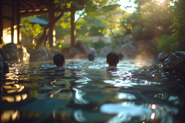 beautiful hot springs, where people happily soak in hot springs