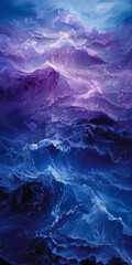 Stunning purple and blue digital wave texture - A vibrant digital creation with purple and blue waves, reflecting tranquility and the depth of an abstract ocean