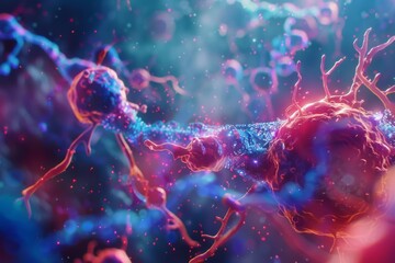 Naklejka premium Vivid illustration of human neural connections - A high-definition, colorful representation of neurons connecting, symbolizing the complexity and beauty of the human brain