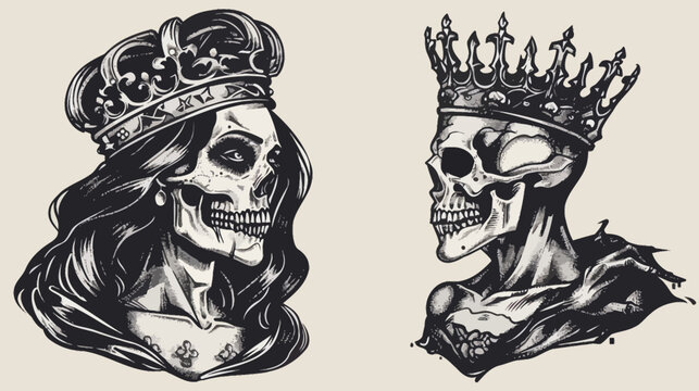 a couple of skulls with crowns on their heads