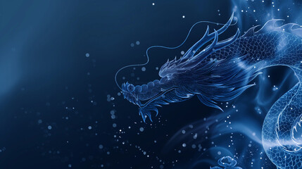Abstract flying dragons on a dark blue background. Technological background for design.