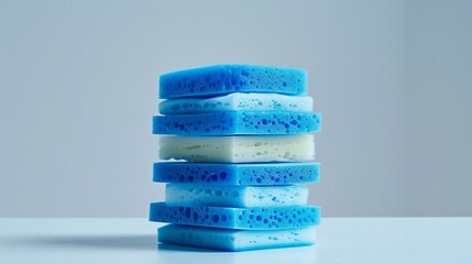 Stack blue sponge on white background