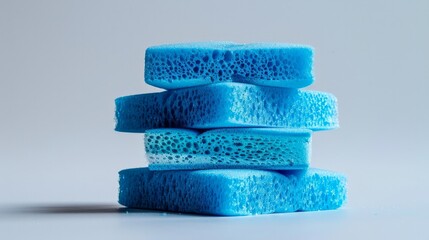 Stack blue sponge on white background - obrazy, fototapety, plakaty