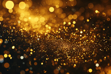Golden glitter texture on black background. Festive backdrop.