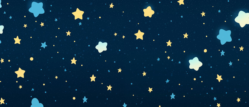 Hand drawn cartoon night starry sky illustration