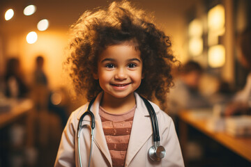 Smiling little girl dressed as a doctor
