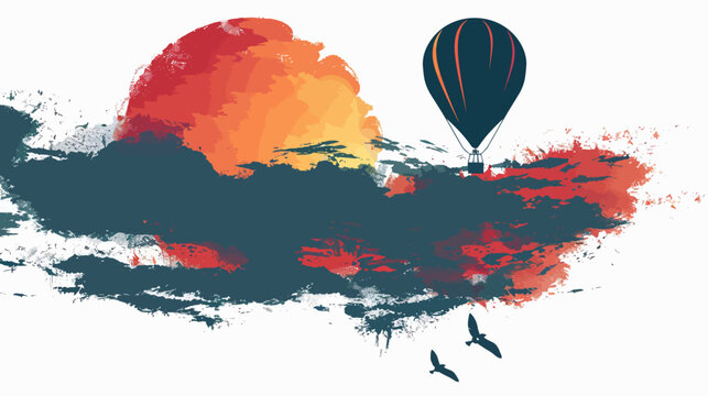 a painting of a hot air balloon in the sky