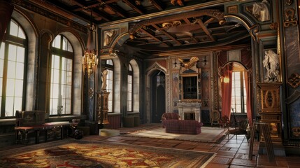 Fototapeta na wymiar Exploring the Lavish Interiors of a 17th Century Princely Castle