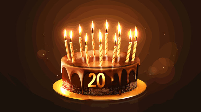 20 years anniversary cake with burning candles vector image with transparent background