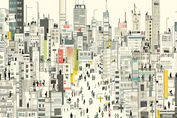 A captivating wallpaper design portraying a bustling city skyline against a backdrop of dramatic clouds and skyscrapers reaching towards the heavens, Generative AI