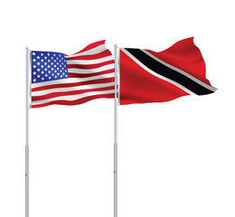 American and Trinidad and Tobago flags together.USA,Trinidad and Tobago flags on pole