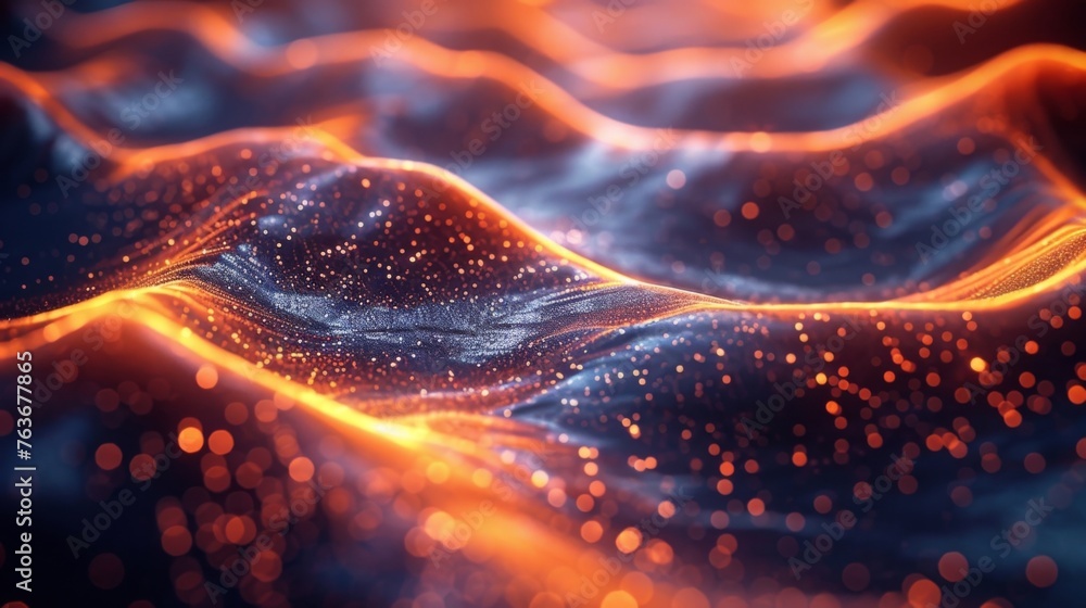 Poster an intricate pattern of lines and curves resembling a microscopic view of atoms with some lines appe