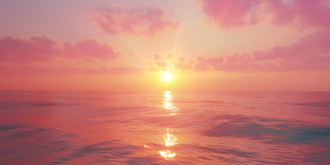 pink sunset over the ocean with a pink sky and a small island in the background  pink water surface with flashing light from the sun Sunset Beach