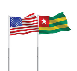 American and Togo flags together.USA,Togo flags on pole