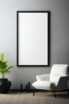 Living room interior with white empty poster mock up  frame on the wall