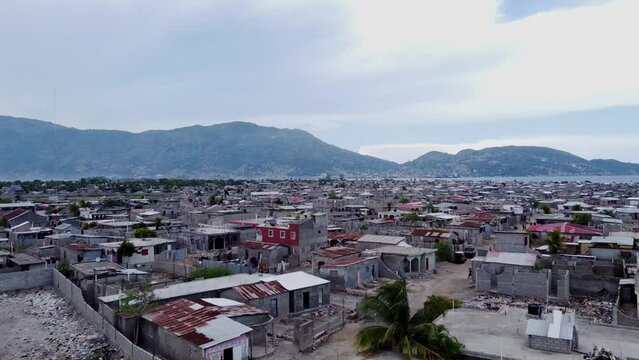 Poor living conditions in Cap Haitien, Haiti. Aerial footage.