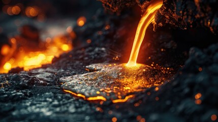 Captivating Scene of Molten Metal Pouring in a Fiery Glow - obrazy, fototapety, plakaty