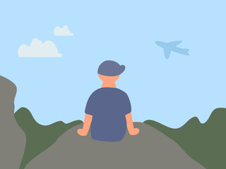 Flat design airplane travel vector illustration