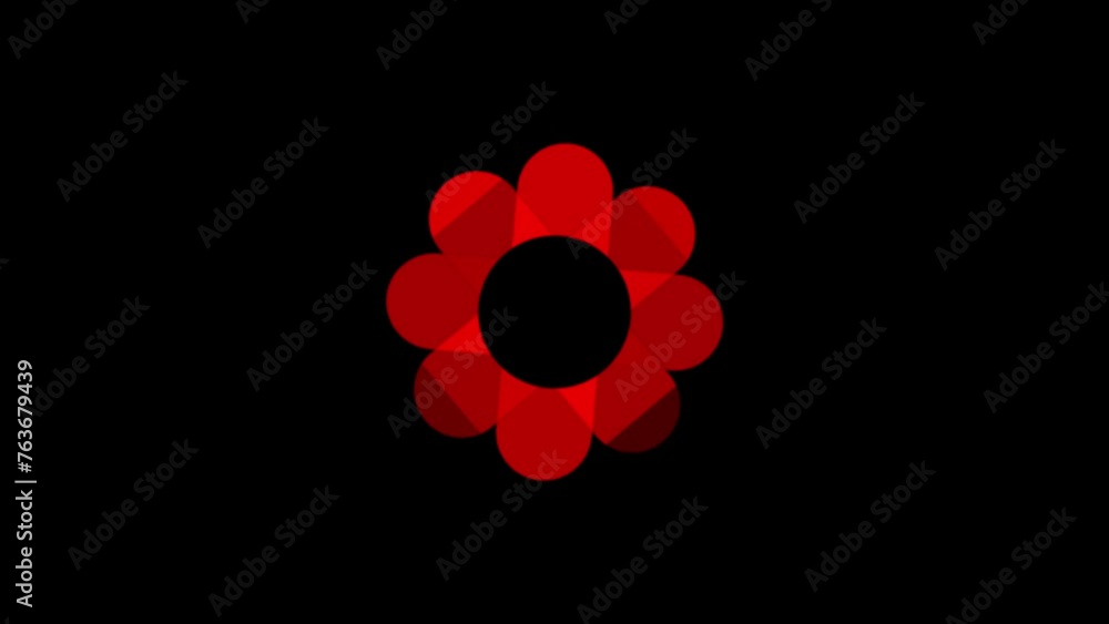 Poster red rotating flower for circular shaped logo animation. animated floral loopable animation