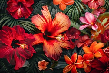 Fototapeta na wymiar Exotic flowers in vivid shades of red orange