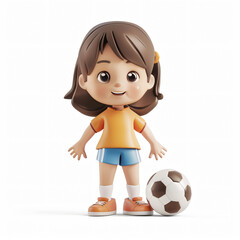 3d render icon of girl football cartoon plastic generated AI