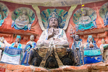 Obraz premium Ancient Giant Buddhist Hillside Rock Carving, Western Pure Land - Dazu