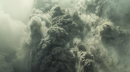 The intense heat and suffocating smoke make it nearly impossible to escape the destructive force of the pyroclastic surge leaving survivors to face an uncertain and grim future. - obrazy, fototapety, plakaty