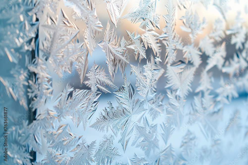 Aufkleber a window with frosted glass and a layer of ice on it