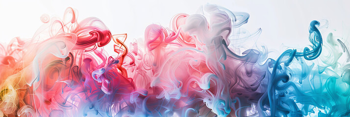 dreamy abstract composition of colorful smoke and liquid against a white background, generative AI
