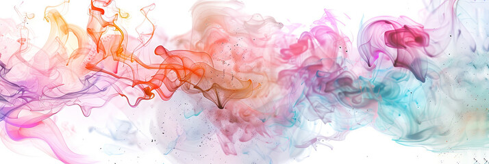 dreamy abstract composition of colorful smoke and liquid against a white background, generative AI