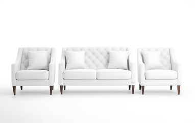White leather sofa with pillows on a white background. 3d rendering