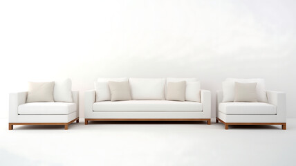 White leather sofa with pillows on a white background. 3d rendering
