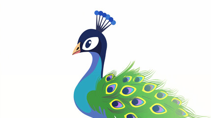 Hand drawn cartoon cute peacock illustration
