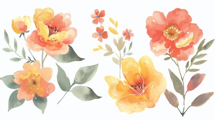a bunch of flowers that are on a white background