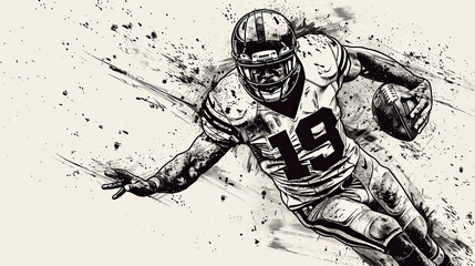 Drawing of American football player running with the ball 