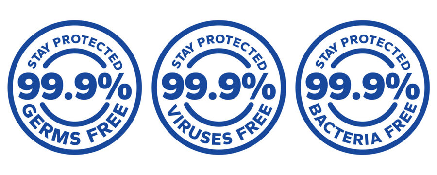 Kills 99.9% bacteria, germs and viruses . Antibacterial and antiviral defence, protection infection. Vector Illustration