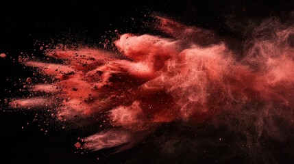 Red chalk dust swirling in soft light against a dark background. Captures ephemeral beauty and dynamic movement.