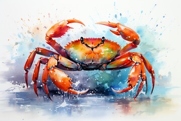 Crab, water color, drawing, vibrant color, cute
