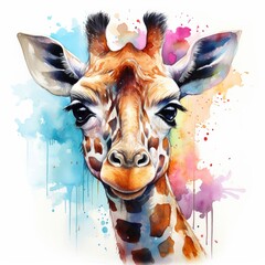 Giraffe, water color, drawing, vibrant color, cute
