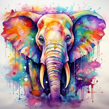 Elephant, water color, drawing, vibrant color, cute