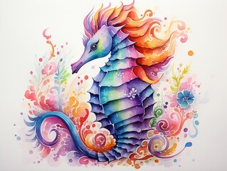 Obraz premium Sea otter, water color, drawing, vibrant color, cute